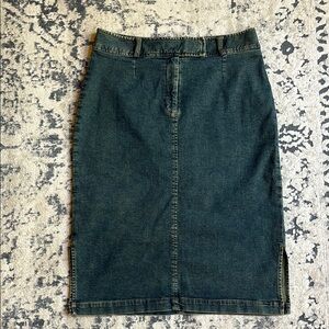 Y2K Vintage Denim Mid Rise Maxi Skirt, with belt detailing, Circa 2006